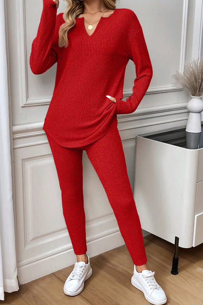 Chic Women's Racing Red Two-Piece Set: Stylish Crop Top & High-Waisted Pants for Effortless Elegance