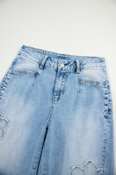 Trendy Women's Distressed Flower Patch Jeans - Slim Fit, Comfortable Denim for Casual Everyday Style