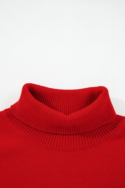 Women's Merry Script Turtleneck Sweater in Fiery Red Knit