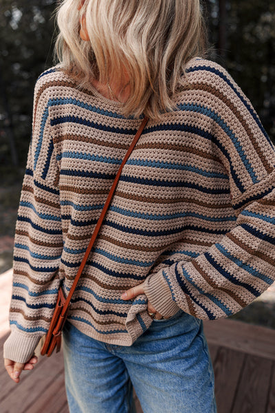 Soft Pastel Striped Knitted Sweater for Women - Cozy Relaxed Fit for Effortless Style and All-Day Comfort