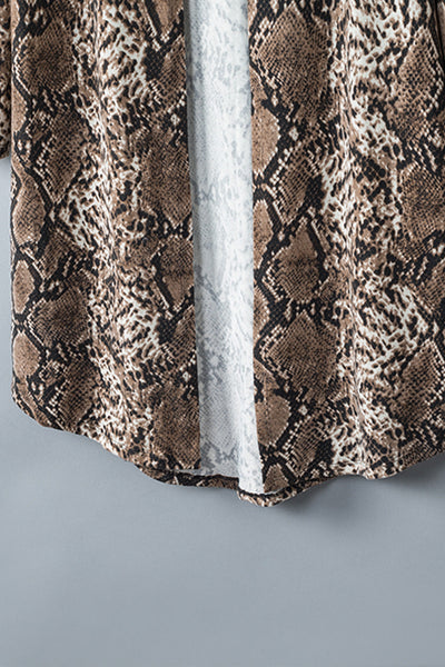 Women's Brown Snake Print Longline Slim Blazer with Lapel