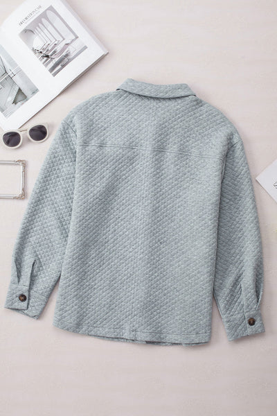Women's Gray Retro Quilted Shacket with Pockets - Trendy Button-Up Jacket for Chic Layered Style and Comfort made for easy styling and wardrobe