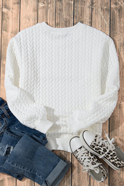 Cozy White Glitter Chenille Cable Knit Pullover Sweatshirt for Women Chic Casual Style for Effortless Outings