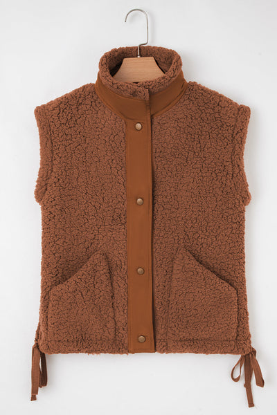 Women's Cinnamon Faux Fur Side-Knot Vest with Snap Closure
