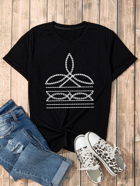 Bold Western Print Slim Fit Round Neck T Shirt for Men