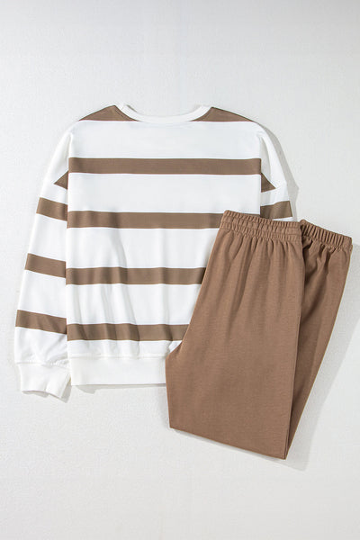 Women's Cozy Casual Chic Loungewear Set - Light French Beige Drop Shoulder Pullover & Jogger Pants for Ultimate Comfort