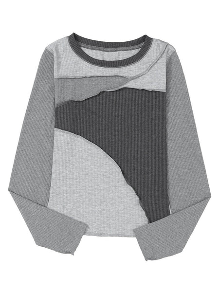 Charcoal Contrast Stitch Detail Ribbed Knit Sweater