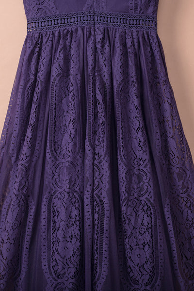 Women's Floral Crochet Lace V-Neck Midi Dress with Bell Sleeves