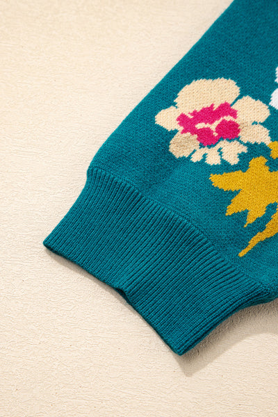 Cozy Women's Floral Knit Sweater in Soft Pastels - Stylish Fit for Casual Outings and Layering in Cool Weather