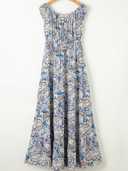 Printed V-Neck Off-Shoulder Short Sleeve Dress