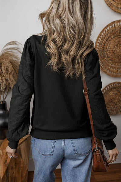 Chic Women's Black Patchwork Sleeve Round Neck Sweatshirt - Cozy Casual Top for Effortless Style and Comfort