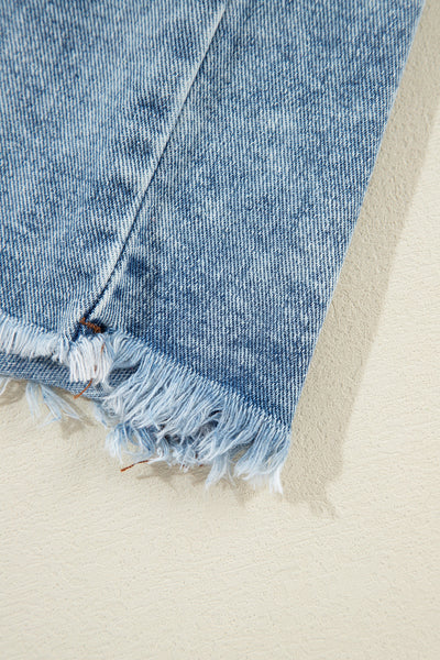 Women's Casual Beau Blue Plaid Denim Jacket with Hood and Raw Hem - Trendy Patchwork Style for Everyday Wear