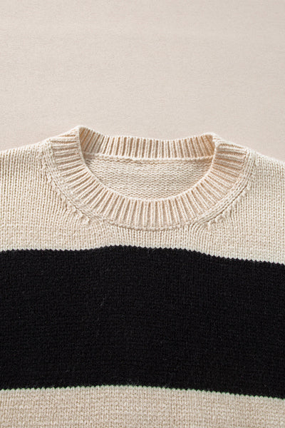 Cozy Women's Colorblock Pullover Sweater in Jet Stream - Loose Fit Knit for Stylish Casual Fall Looks