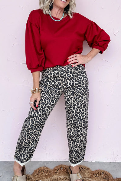 High-Waisted Black Leopard Print Barrel Jeans for Women - Chic Casual Style with Trendy Comfort and Flair
