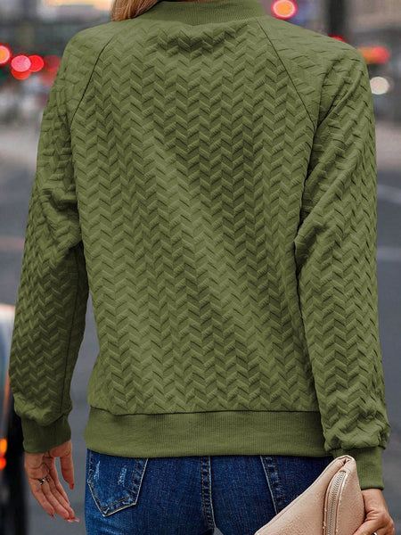 Forest Green Textured Raglan Sleeve Casual Sweatshirt