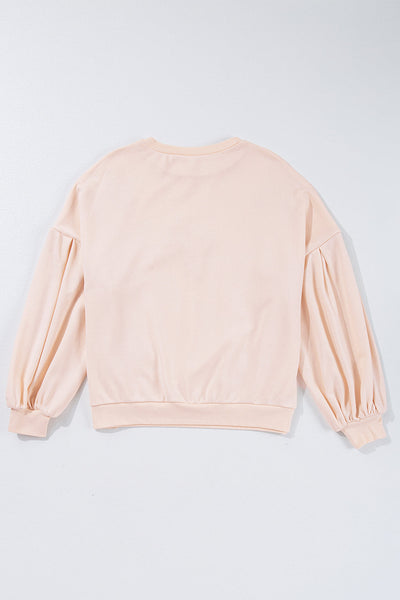 Cozy Women's Oversized Parchment Sweatshirt with Embroidered Bow & Lantern Sleeves Chic Pullover for Effortless Style
