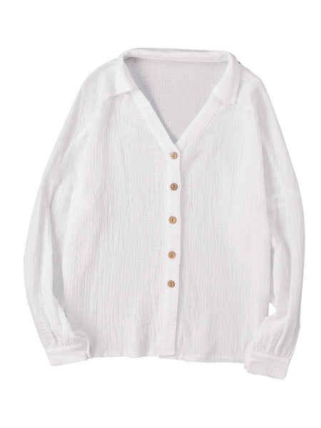 Cotton Linen Button Sleeve Blouse with Balloon Sleeves