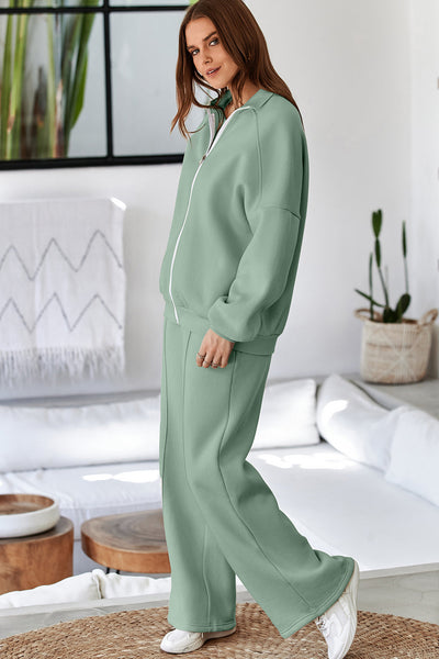 Aqua Women's Stylish Activewear Set: Drop Shoulder Zip-Up Jacket & Comfortable Drawstring Pants in Vibrant Aqua