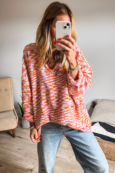 Cozy Oversized Women's Abstract Print Sweater - Trendy Knit for Casual Chic Style and Ultimate Comfort