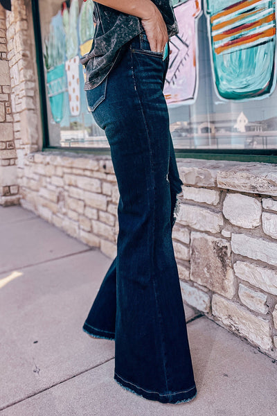 Trendy Women's Real Teal High Rise Ripped Bell Bottom Jeans - Vintage Style for a Flattering, Chic Fit