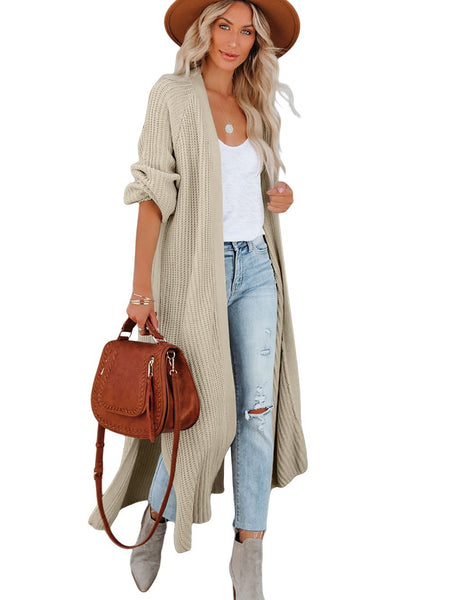 Solid Lapel 3/4 Sleeve Slit Cardigan