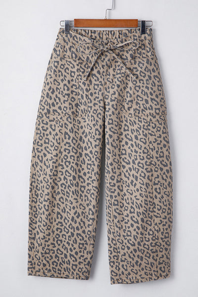 Women's Leopard Print High-Rise Cropped Wide Leg Jeans