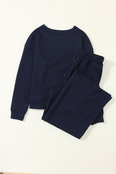 Women's Navy Blue Ultra Loose Textured 2-Piece Slouchy Set for Effortless Comfy Casual Wear