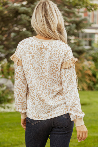 Cozy Women's Leopard Print Pullover Sweatshirt - Stylish Casual Top in Soft Fabric for Effortless Everyday Comfort