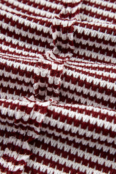 Women's Burgundy Striped Knit Long Sleeve Pullover