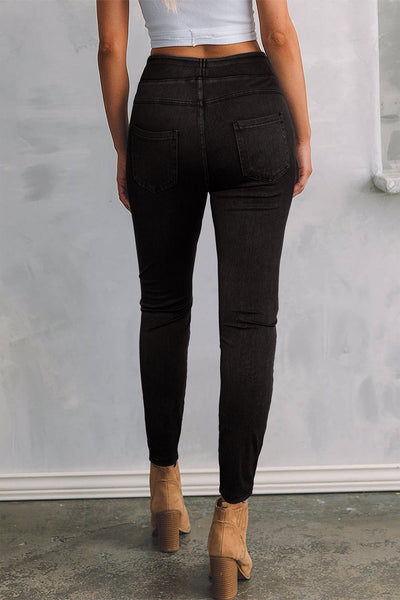 Stylish Women's Black High Waist Slim Fit Jeggings - Comfortable Stretch Fabric for Effortless Casual Looks