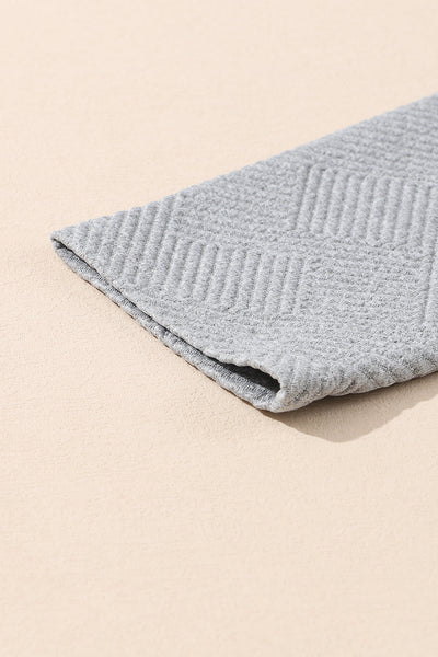 Cozy Women's Light Grey Textured Knit Sweatshirt with Buttoned Detail & Kangaroo Pocket for Casual Chic Style