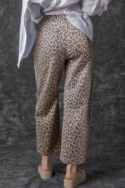 Women's Leopard Print High-Rise Cropped Wide Leg Jeans