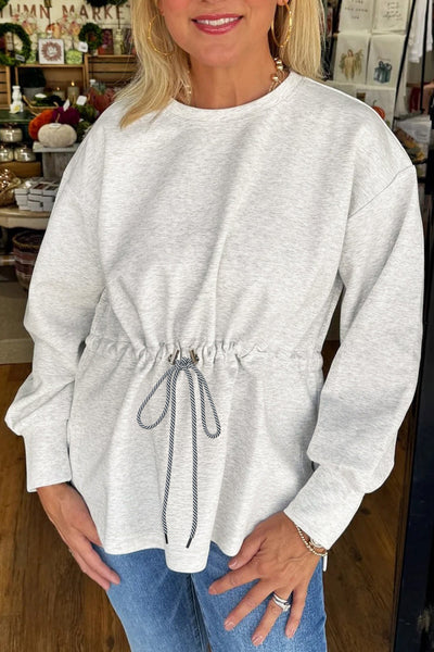 Women's Light Grey Heather Drawstring Tunic Sweatshirt