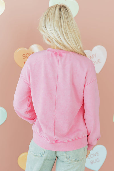 Women's Pink Mineral Wash Cotton Blend Pullover Sweatshirt