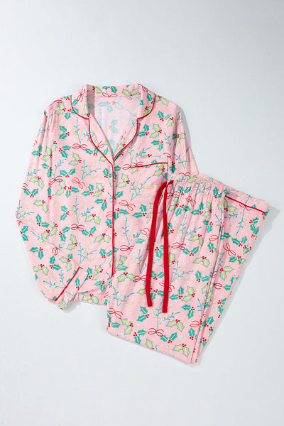 Cozy Women's Multicolor Floral Christmas Pajama Set - Relaxed Fit Holiday Sleepwear for Festive Comfort