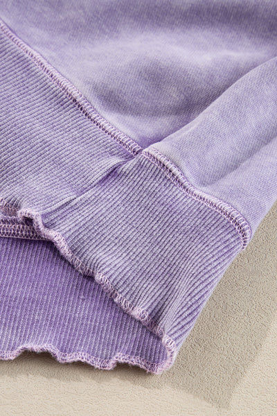 Women's Cozy Orchid Petal Waffle Knit Patchwork Raglan Sweatshirt - Casual Chic Top for Effortless Everyday Style