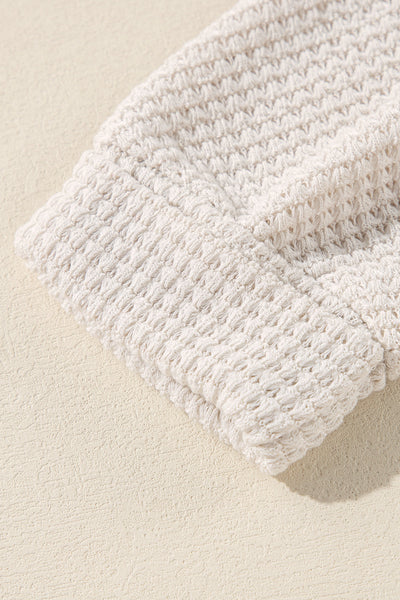 Women's Relaxed Fit White Waffle Knit V-Neck Top with Side Slits - Effortless Casual Shirt for Stylish Everyday Wear