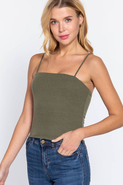 Straight Neck Two Ply Rib Knit Cami Top