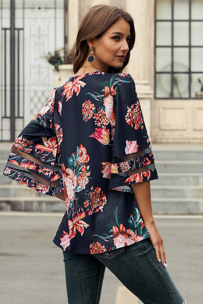 Long Sleeve Flower Print Lapel Shirt