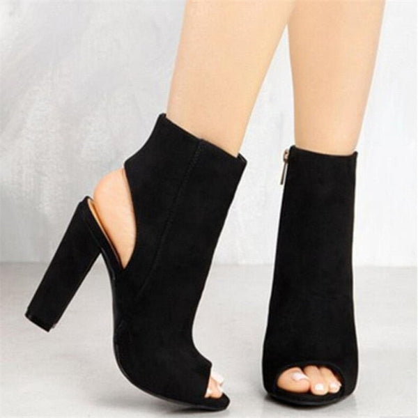 Suede Peep Toe Block Heels