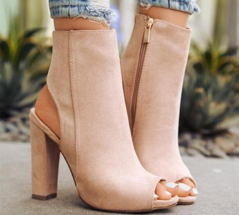 Suede Peep Toe Block Heels