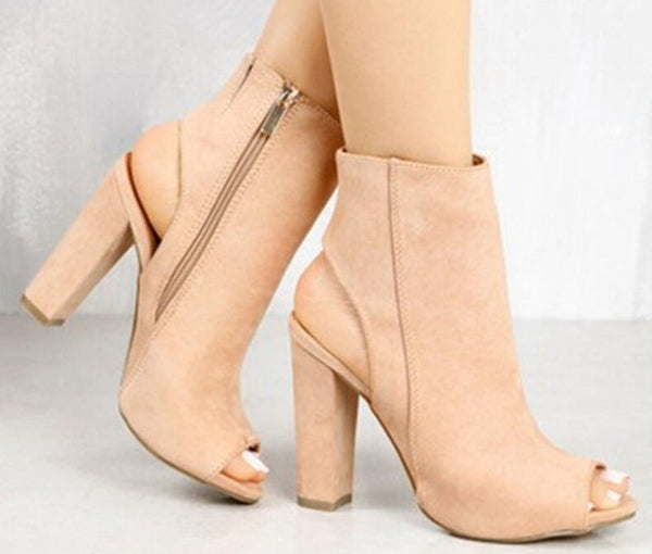 Suede Peep Toe Block Heels