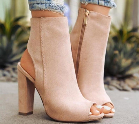 Suede Peep Toe Block Heels