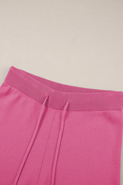 Women's Bright Pink Textured Knit Sweater and Wide-Leg Pant Set