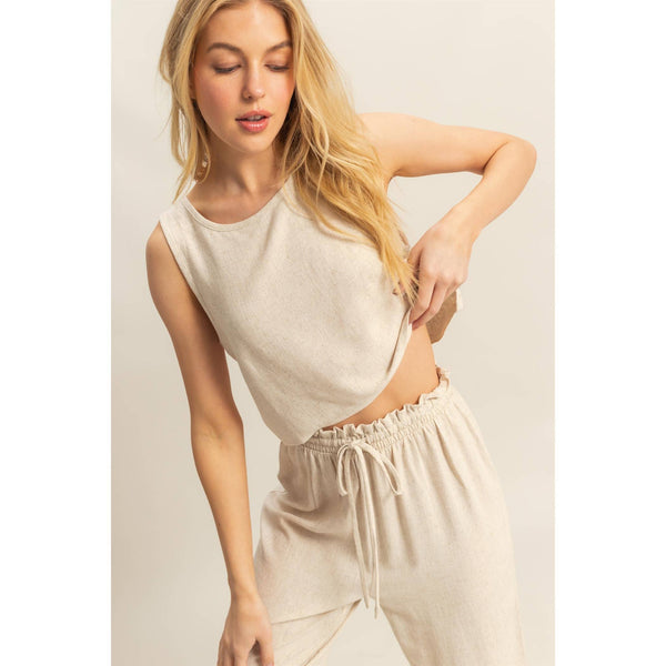 Cotton Sleeveless Top And Pants Set | Cream