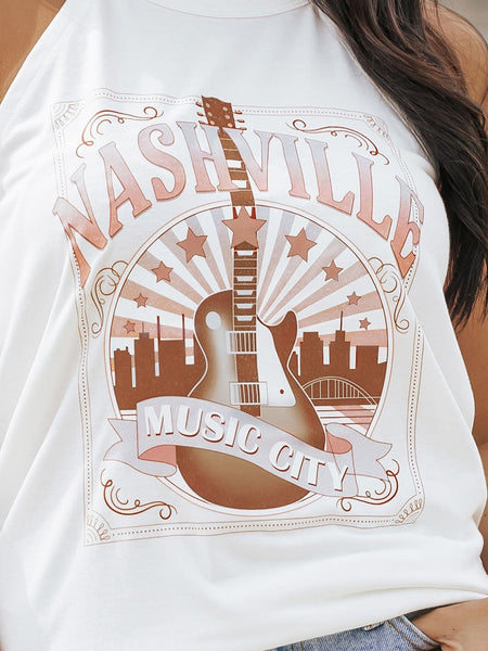 Nashville Melody Guitar Print Sleeveless Top