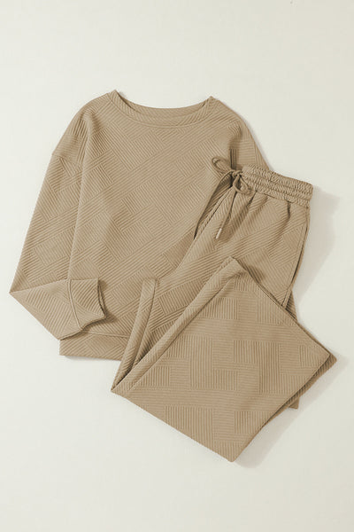 Pale Khaki Women's 2-Piece Slouchy Outfit - Ultra Loose Textured Set for Effortless Casual Chic