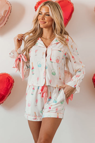 Women's Champagne and Ring Print 100% Viscose Pajama Set with practical styling and dependable silhouette control.