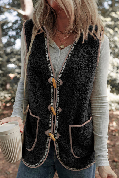 Soft Beige Cozy Women's Sherpa Vest - Stylish Layering Essential for Fall with Pockets and Relaxed Fit