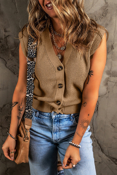 Chic Women's Parchment V-Neck Sweater Vest - Versatile Layering Piece for Effortless Style and Comfort